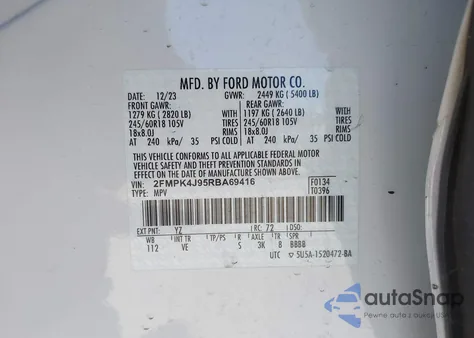 2024 Ford Edge Sel из США, поврежденный, VIN 2FMPK4J95RBA69416